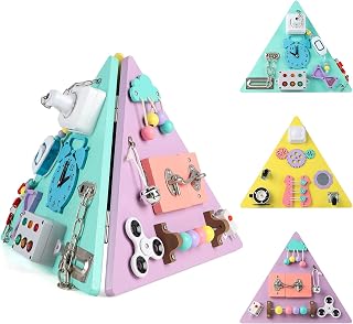 Montessori Busy Board for Toddlers - 20 in 1 Wooden Busy Board Toys for Toddler - Wooden Handmade Baby Sensory Activity Boards Travel Toy with Educational Activities and Fine Motor Skills Activity Toy