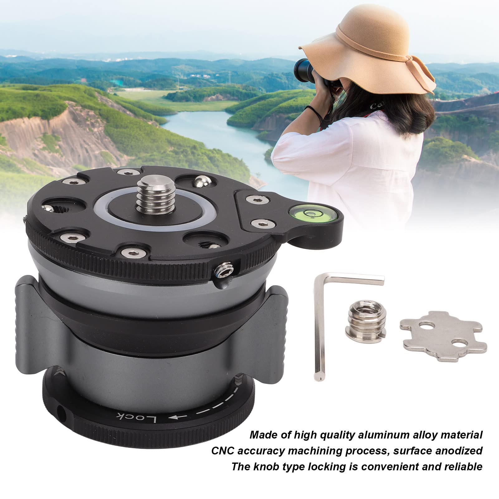 Tripod Leveling Base, Aluminum Adjusting Tripod Head Plate Tripod Head Leveling Base for SLR Cameras Macro Panoramic Photography