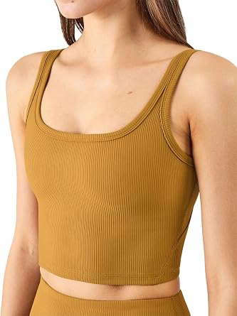 Chilylori Womens Seamless Sports Bra Workout Crop Top Bra Copper Brown XXL | Ribbed Padded Longline Wirefree Medium Support Tank Tops Fitness Bras Top Workout Tops for Women Sports Bra
