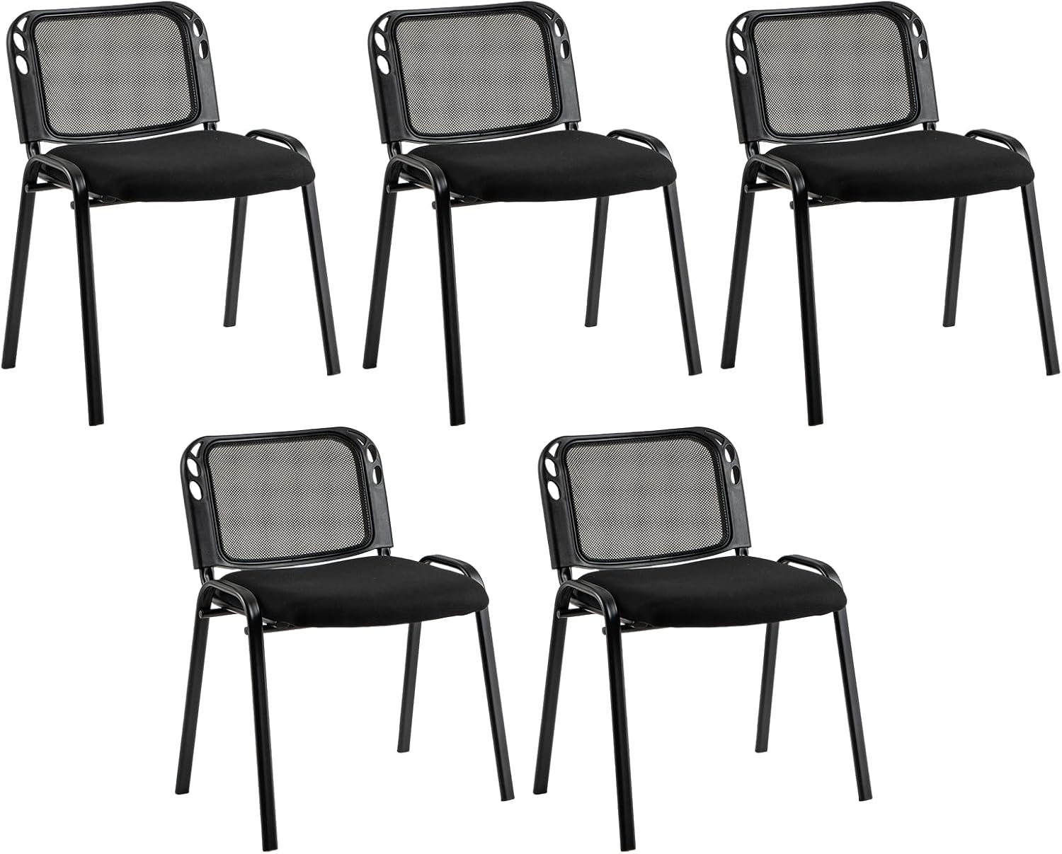 Tangkula Set of 5 Waiting Room Chairs, Stackable Reception Guest with Mesh Backrest, Waterfall Seat, Metal Frame & Carrying Handles, Office Desk Meeting Room Chairs for Lobby, Black