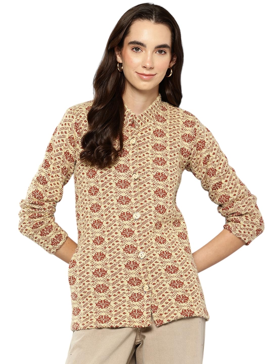 aarika Womens Casual Wear Black-Yellow Colour Floral Woolen Cardigan-picture-34