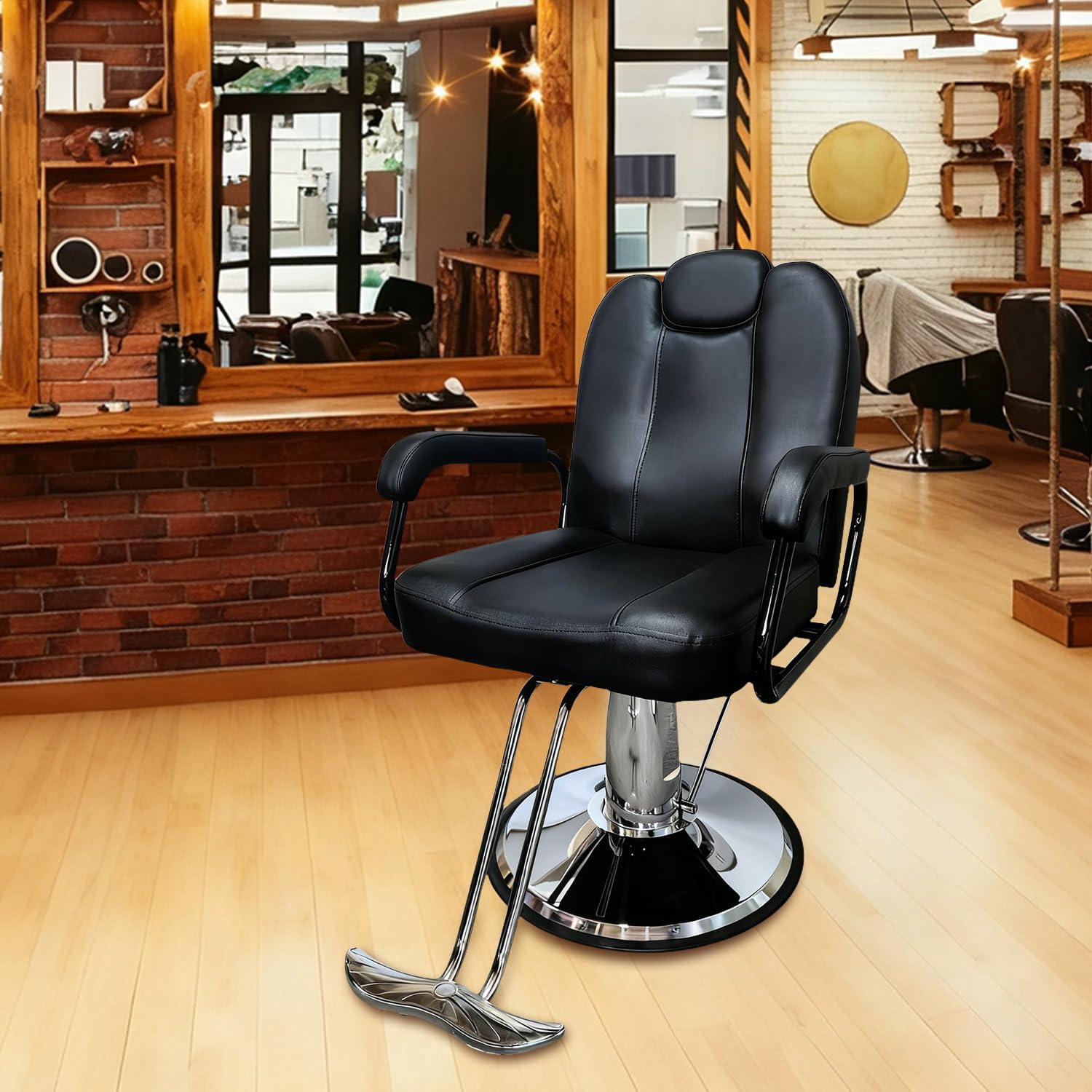 Reclining Salon Chair for Hair Stylist, Heavy Duty Hydraulic Pump Barber Chair with Adjustable Height and 360°Swivel for Barbershop, Spa, Beauty, Tattoo Artists