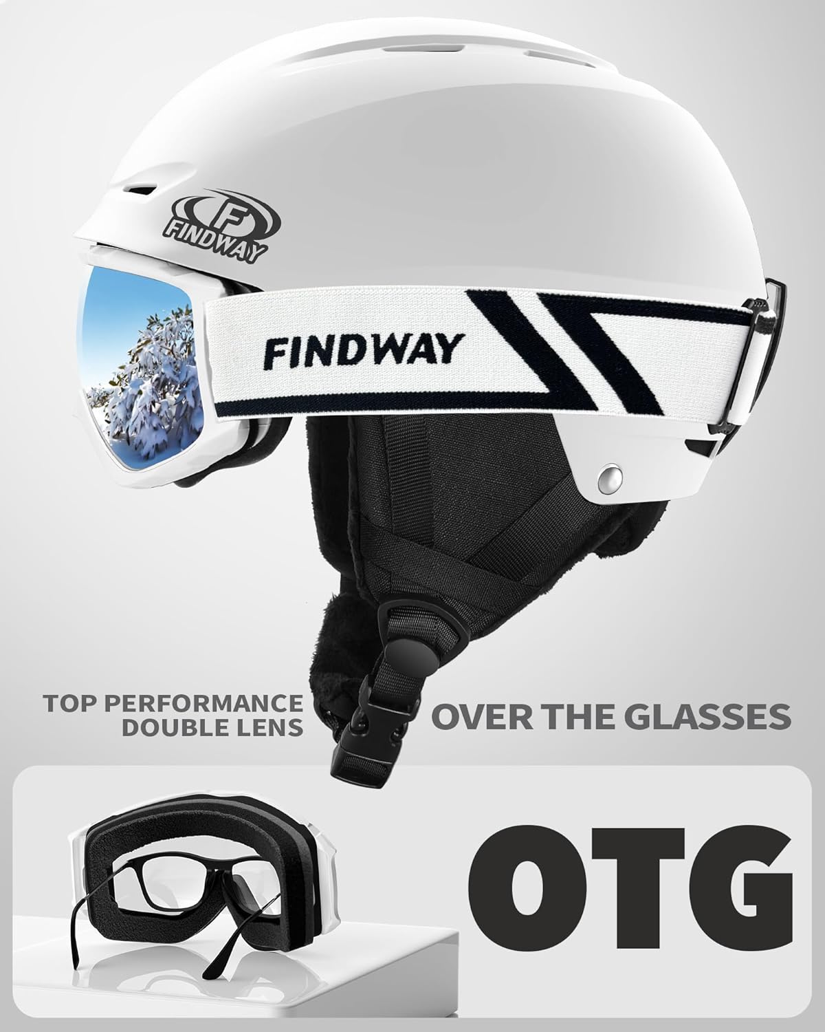 Findway Ski Helmet Set, Snowboard Helmet with Goggles for Adults [Shockproof] Safety Durable ABS Shell and Protective EPS Foam Inner Shell, Snow Sports Helmet and Glasses for Men Women Youth