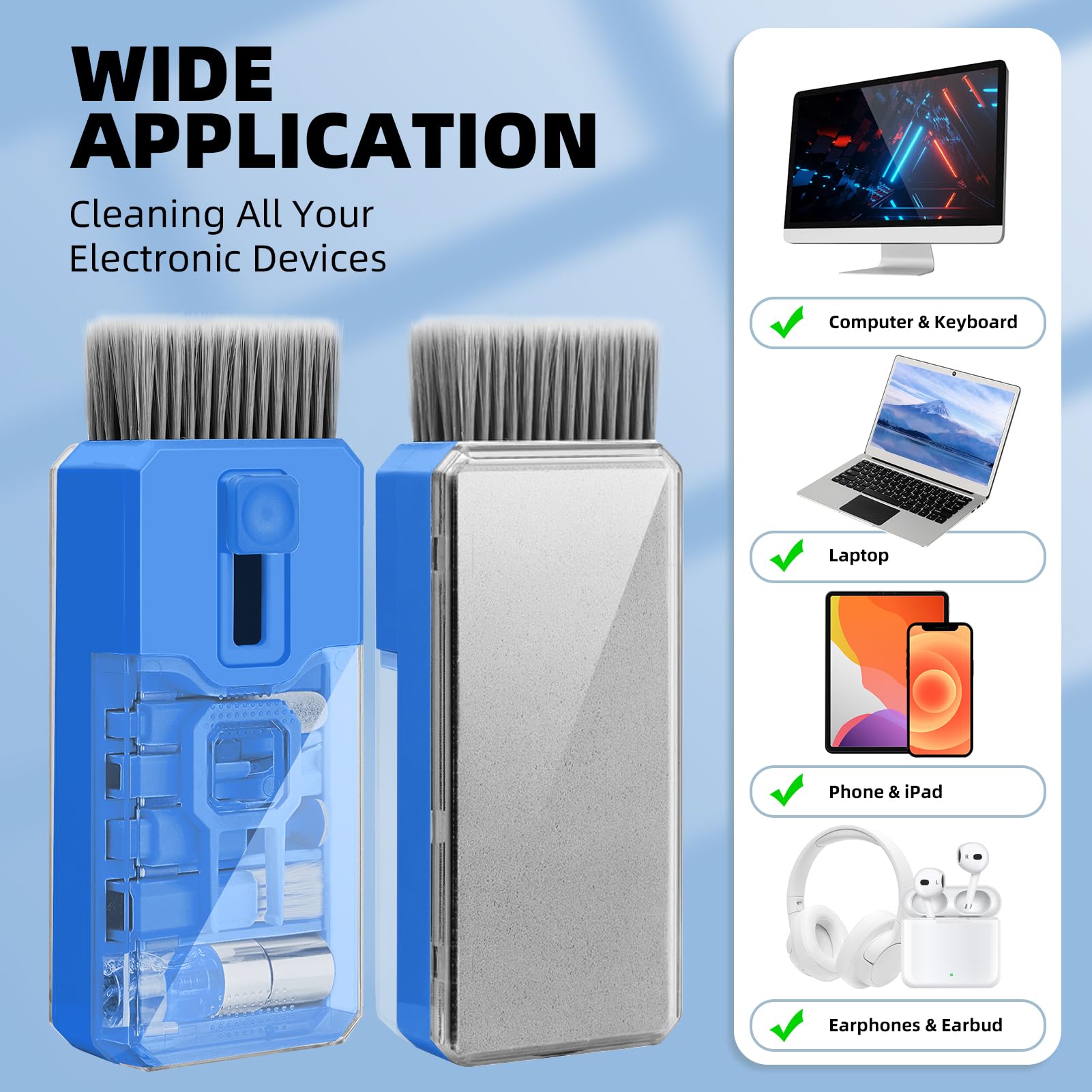 Keyboard Cleaning Kit Laptop Cleaner, All-in-1 Computer Screen Cleaning Brush Tool, Multi-Function PC Accessories Electronic Cleaner Kit Spray for iPhone iPad Macbook Earbud Camera Monitor with Patent: SkyBlue