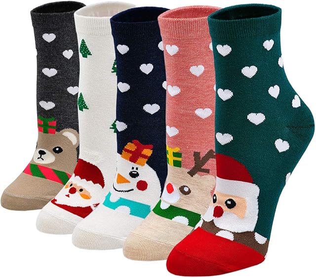 ZFSOCK Womens Cotton Animal Socks Novelty Cartoon Dog Cat Socks Ladies Cute Fast Food Pizza Pattern Mini Crew Socks Funny Socks for Girls Ladies 5 Pairs