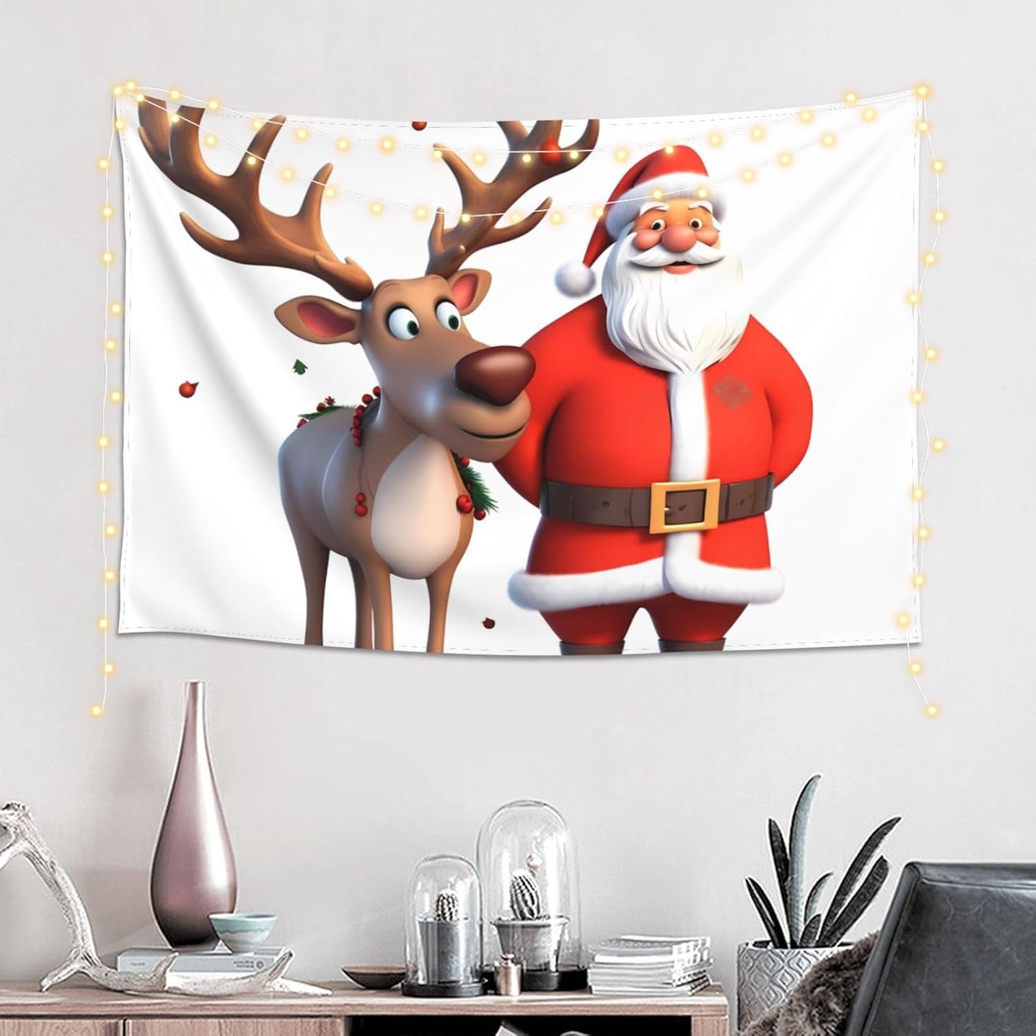 LZQPOEAS Sant Claus Deer Tapestry Wide Wall Hanging Lightweight Wall Blanket Aesthetic Tapestry Poster Vintage Mural Art Background Wall Hanging for Bedroom Living Room Dorm Home Decor 60 X 40 Inch image 4