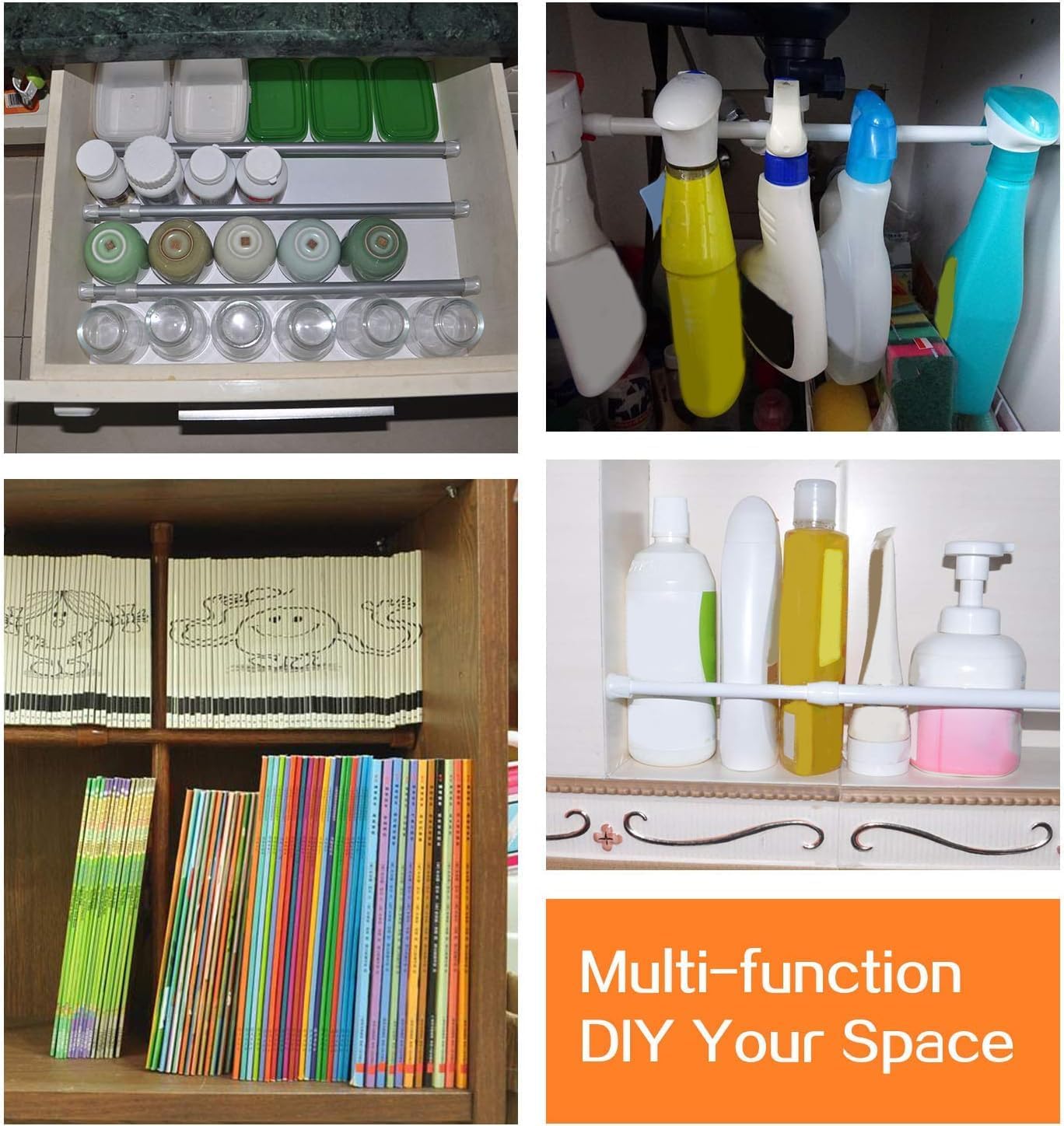 KXLIFE 2 Pack Small Spring Tension Curtain Rod 16 to 28 Inch, Tension Rods No Drill for Window Cupboard Closet,White