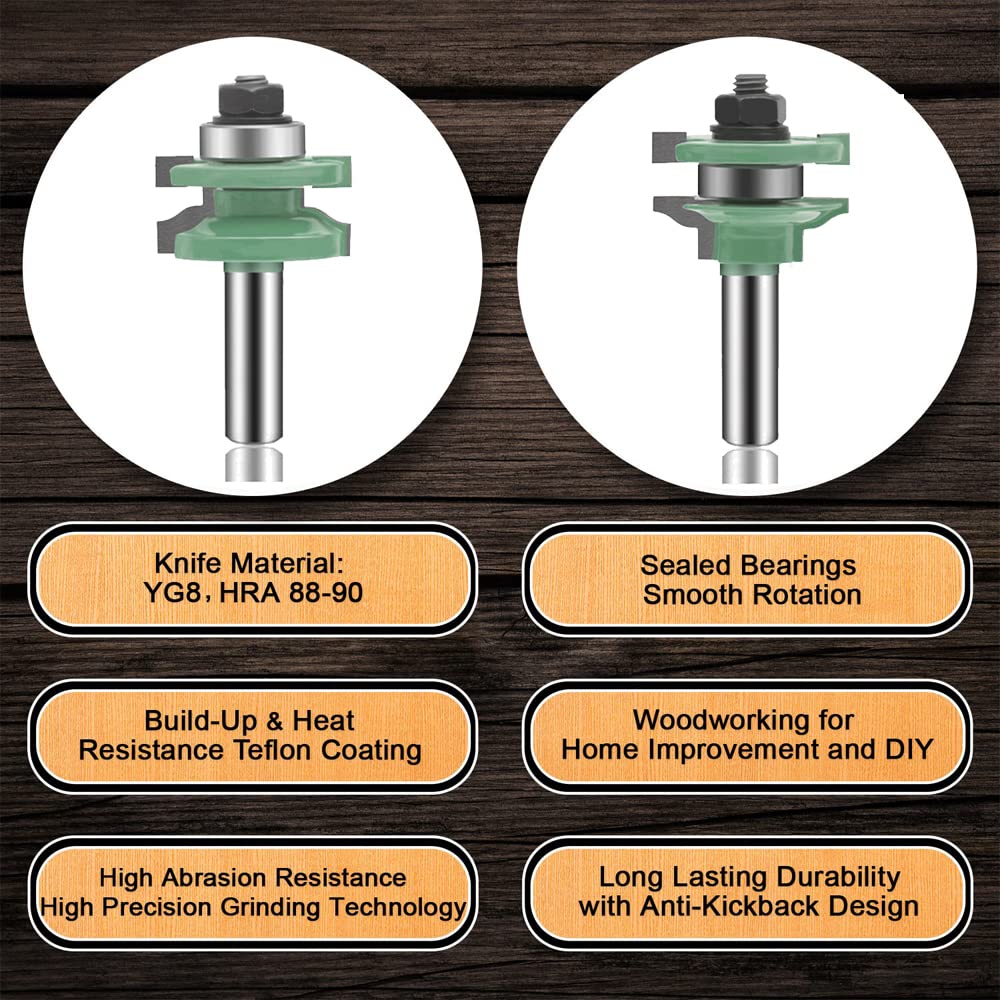 LEATBUY 1/2-Inch Shank Router Bit Set 3 PCS, Round Over Raised Panel Cabinet Door Ogee Rail and Stile Router Bits, Woodworking Wood Cutter, Wood Carbide Groove Tongue Milling Tool (YU8-12)