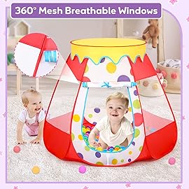 Wilhunter Baby Ball Pit for Toddler with 50 Balls, Kids Pop Up Play Tent for Girls, Princess Toys for Children Indoor & Outdoor Playhouse with Carry Bag (Red: 7 Bright Colors, 109x90cm/50 Balls)