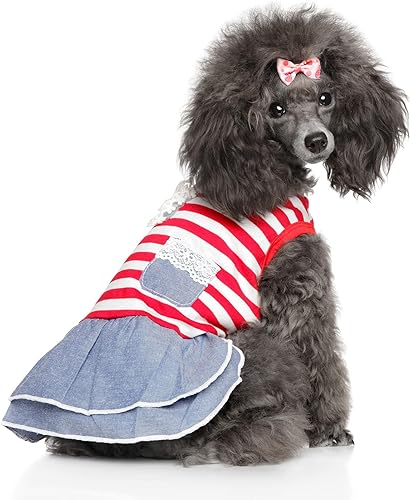 Vestidos de perro para perros pequeños, chihuahua, vestido de mezclilla para mascotas, lindas faldas de camiseta a rayas, faldas de princesa Yorkie,