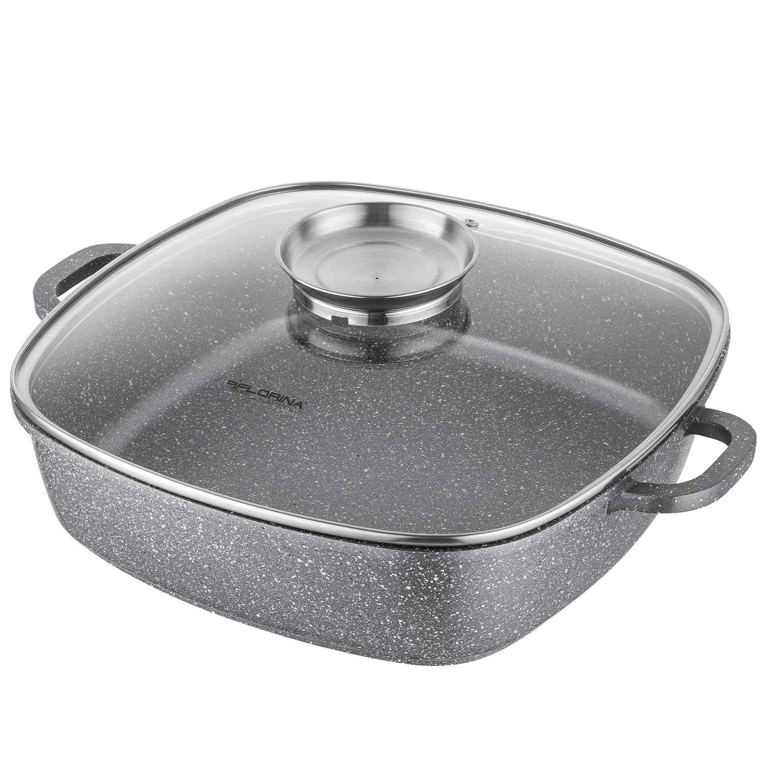 FLORINA Tegame Antiaderente in Alluminio (3,5 l) I Tegame Quadrato con Coperchio in Vetro LAVA I Adatto al Forno I Senza PFOA, Senza Cadmio, Senza Piombo I Ideale per Tutti i Tipi di Fornelli