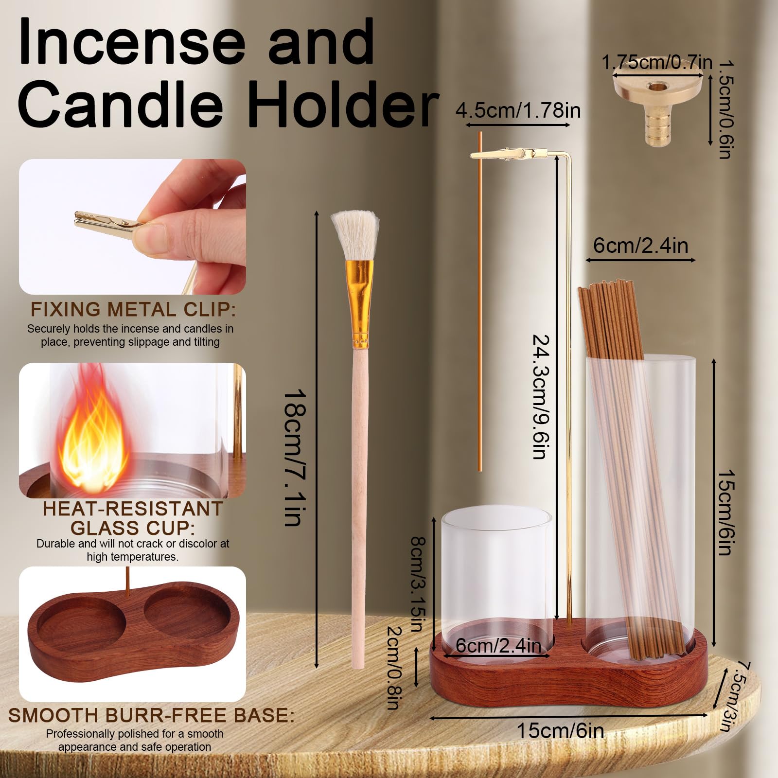 3 in 1 Glass Incense Holder, Upside Down Incense Stick Holder with