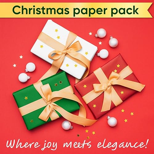 Miniatura 8 de Paclord Rollos de papel kraft rojo verde y blanco de 36 pulgadas x 100 pies, 3 rollos de papel de embalaje de Navidad, papel de arte, rollos de