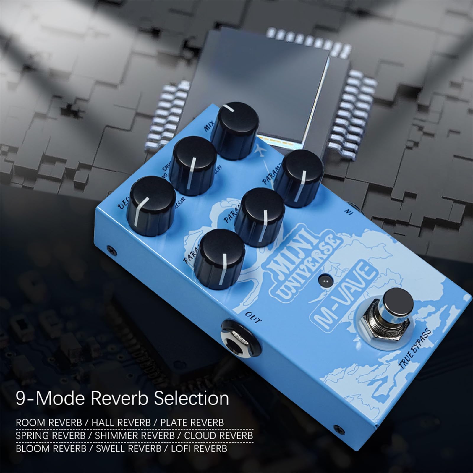Nikou M-VAVE - Pedale effetto chitarra 9 tipi di Hall, effetto reverb caldo e autentico sonoro digitale modellazione reverb (blu)