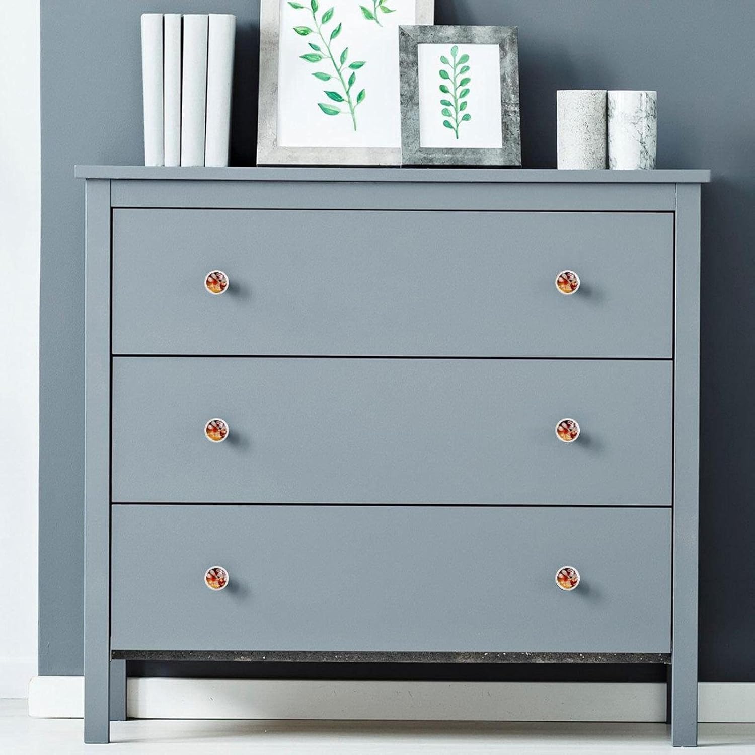 12 Pcs 35MM Crystal Glass Cabinet Dresser Knobs Red Bowling Ball Crashing into The Pins Pattern Circle Shape Drawer Pulls Knobs with Screws for Home Office