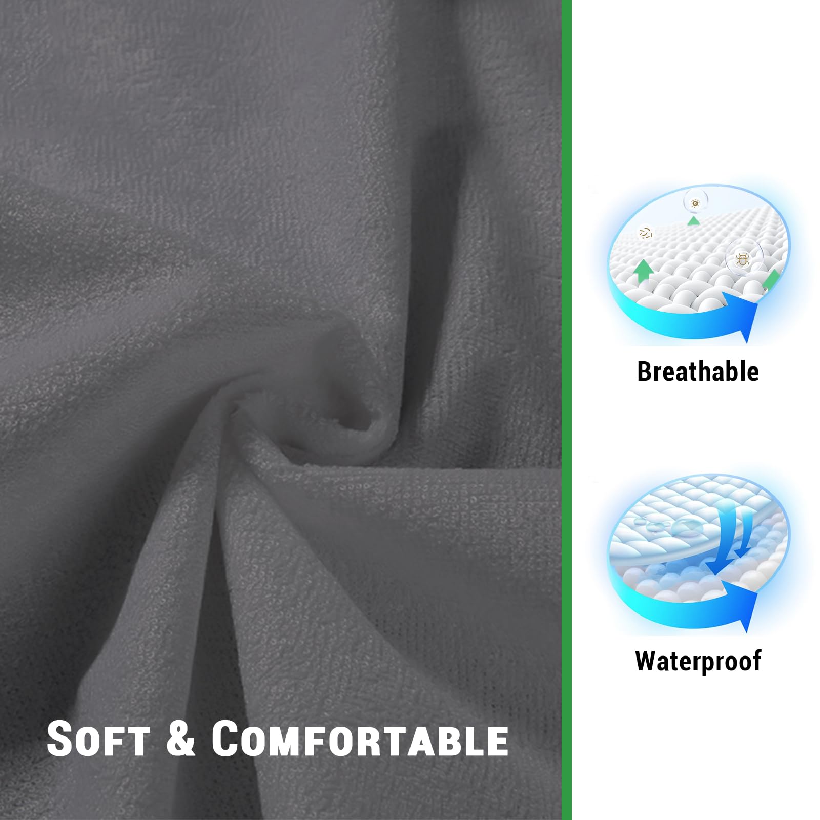 Gogreen Protector de almohada impermeable de rayón de bambú, funda de almohada transpirable, funda de almohada refrescante con cremallera, funda de almohada de rizo suave con cremallera (4 paquetes,