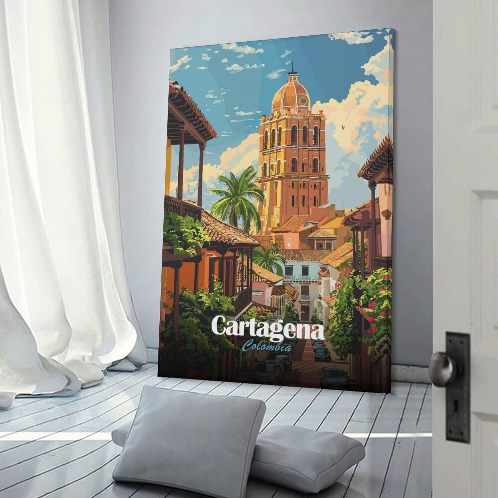 Junmoney Cartagena Colombia Travel Home Decor Wall Art, 08x12inch(20x30cm), for Calm Bedrooms, Home Corners Or Flats, Canvas Wall Decor for Personal Spaces