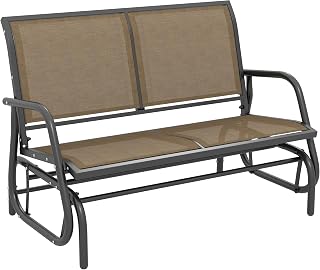 Outsunny 2-Person Outdoor Glider Bench - Patio Double Swing Rocking Loveseat with Steel Frame for Garden Porch, Light Mixed Brown