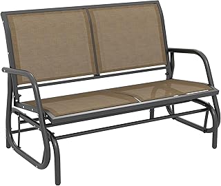Outsunny 2-Person Outdoor Glider Bench, Patio Double Swing Rocking Chair Loveseat w/Powder Coated Steel Frame for Backyard Garden Porch, Light Mixed Brown