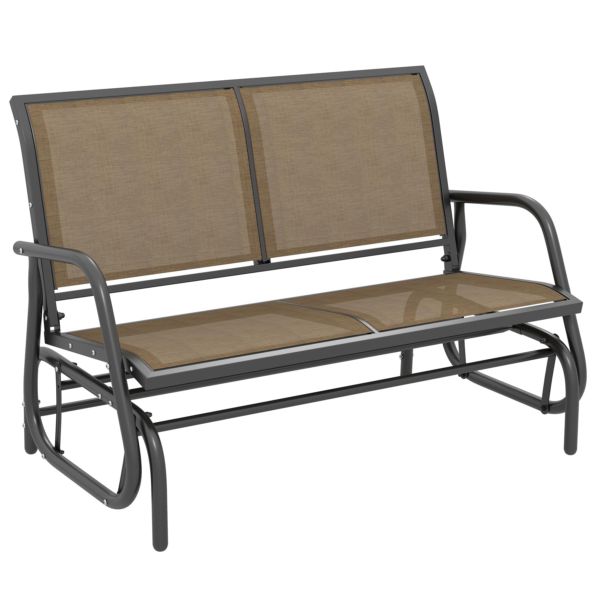 Outsunny Panchina a Dondolo da Giardino a 2 Posti, Panca da Giardino in Metallo e Tessuto a Rete Traspirante, per Balconi, Patio, Terrazzo, 120x70x85cm, Marrone Chiaro