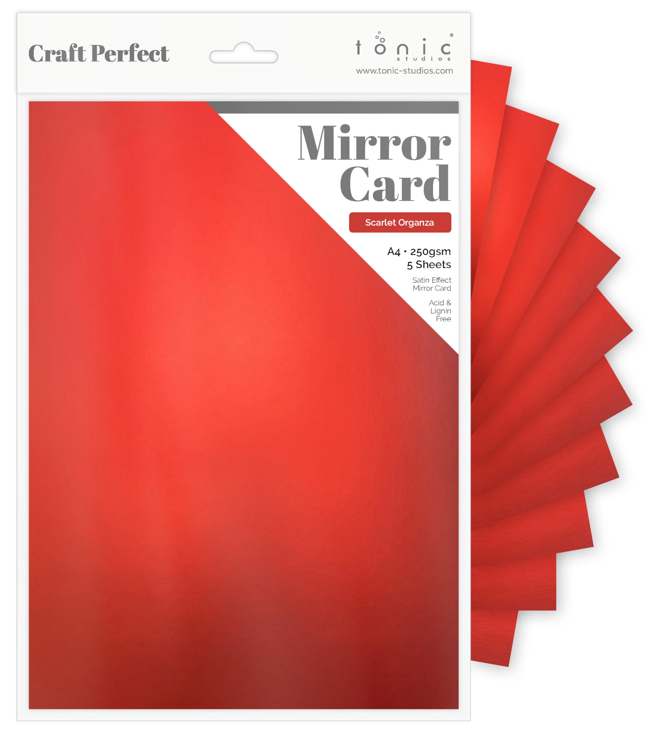 Craft Perfect Satin Mirror Card A4, Scarlet Organza
