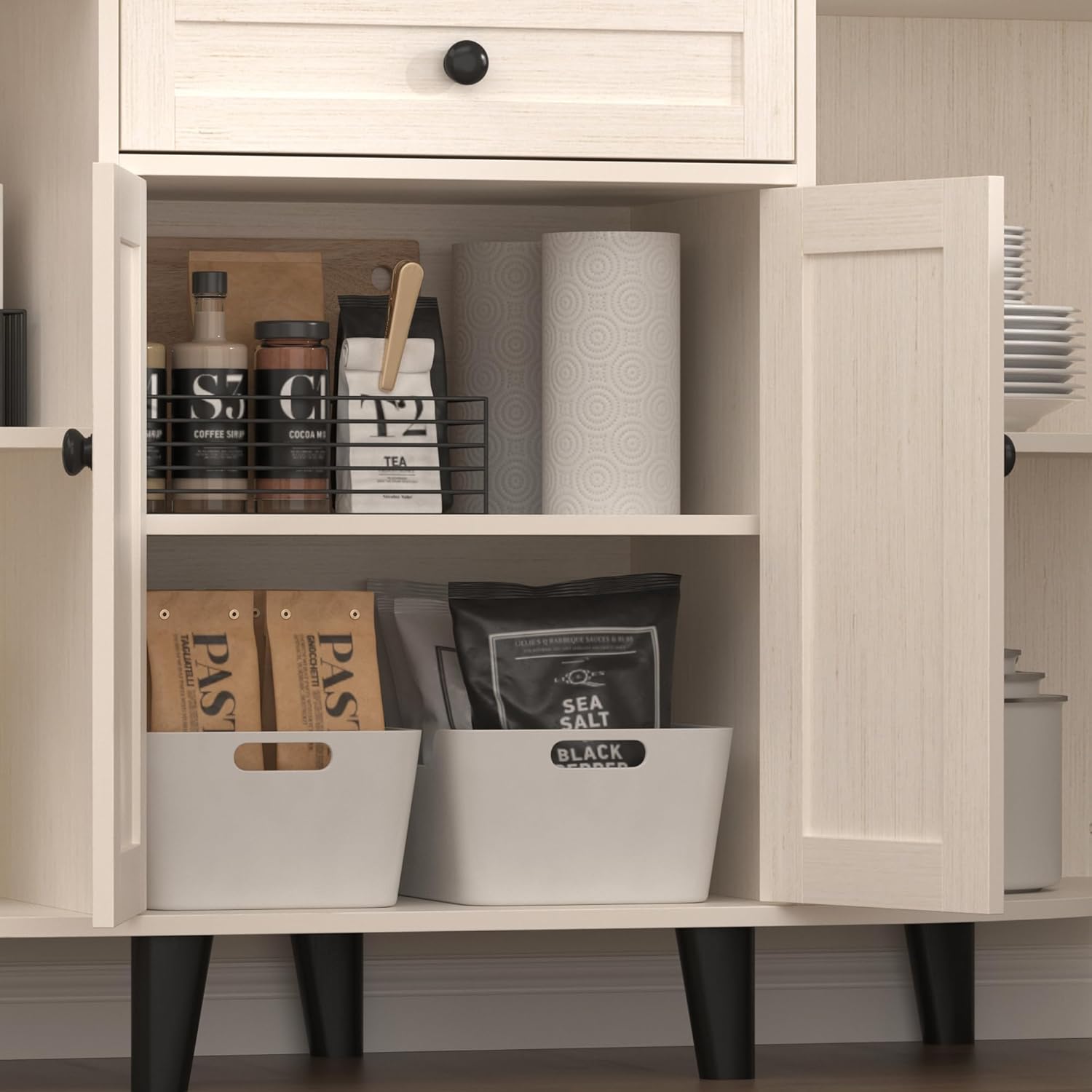 Buffet Cabinet with Storage,Sideboard Buffet Cabinet with Power Outlet,Accent Coffee Bar with Doors,Kitchen Storage Cabinets with Drawer for Dining Room, Living Room(White)