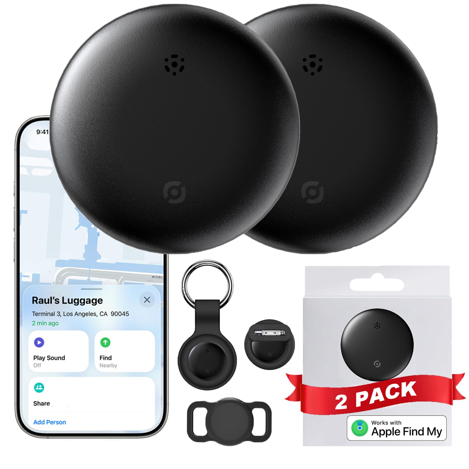 Air Tags-2 Pack Tracker Tags Work with Apple Find My (iOS Only), Mini GPS Tracker for Vehicles, Bluetooth Smart Tracker, Replaceable Battery Keys