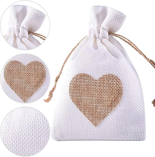 Miniatura 3 de Bolsas de arpillera, 40 paquetes de 4 x 6 pulgadas, con cordón de corazón, bolsa de regalo de arpillera, bolsas para caramelos, bolsillos de lino