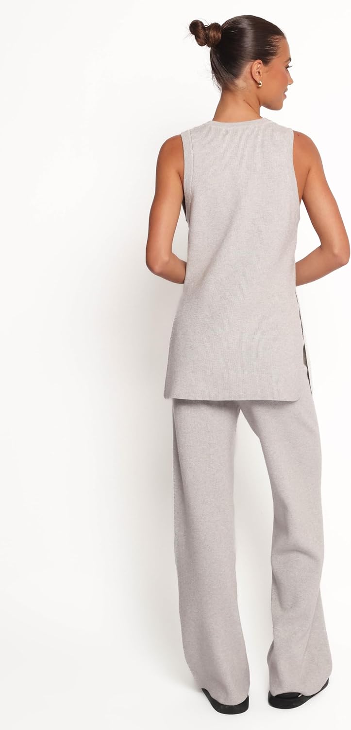 Petal & Pup Women's Ellory Knitted Pant Set - Light Grey