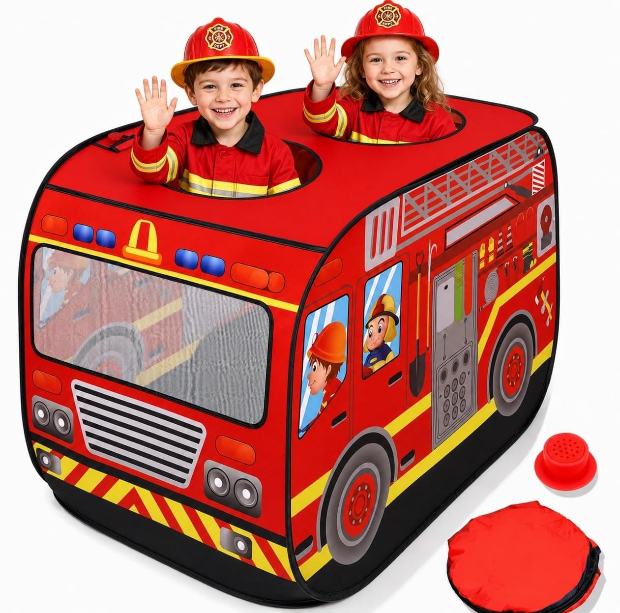 Fire Truck Pop Up Play Tent for Kids, Firefighter Theme, Indoor Outdoor