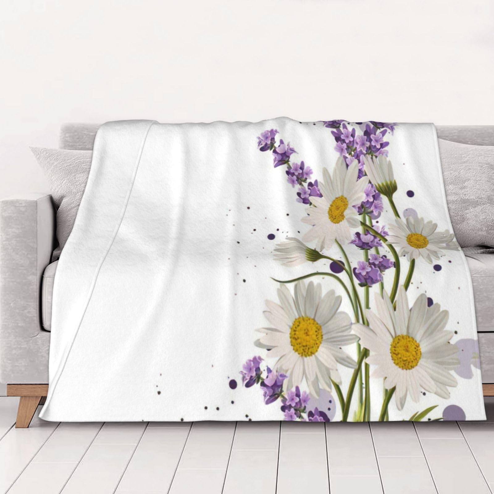 Couverture flanelle lavande et marguerites pour des nuits sereines