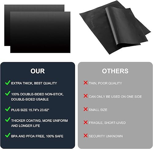 Miniatura 6 de Meegoo Revestimientos de horno para la parte inferior del horno de gas eléctrico – Paquete de 2 forros de teflón antiadherentes grandes y gruesos,