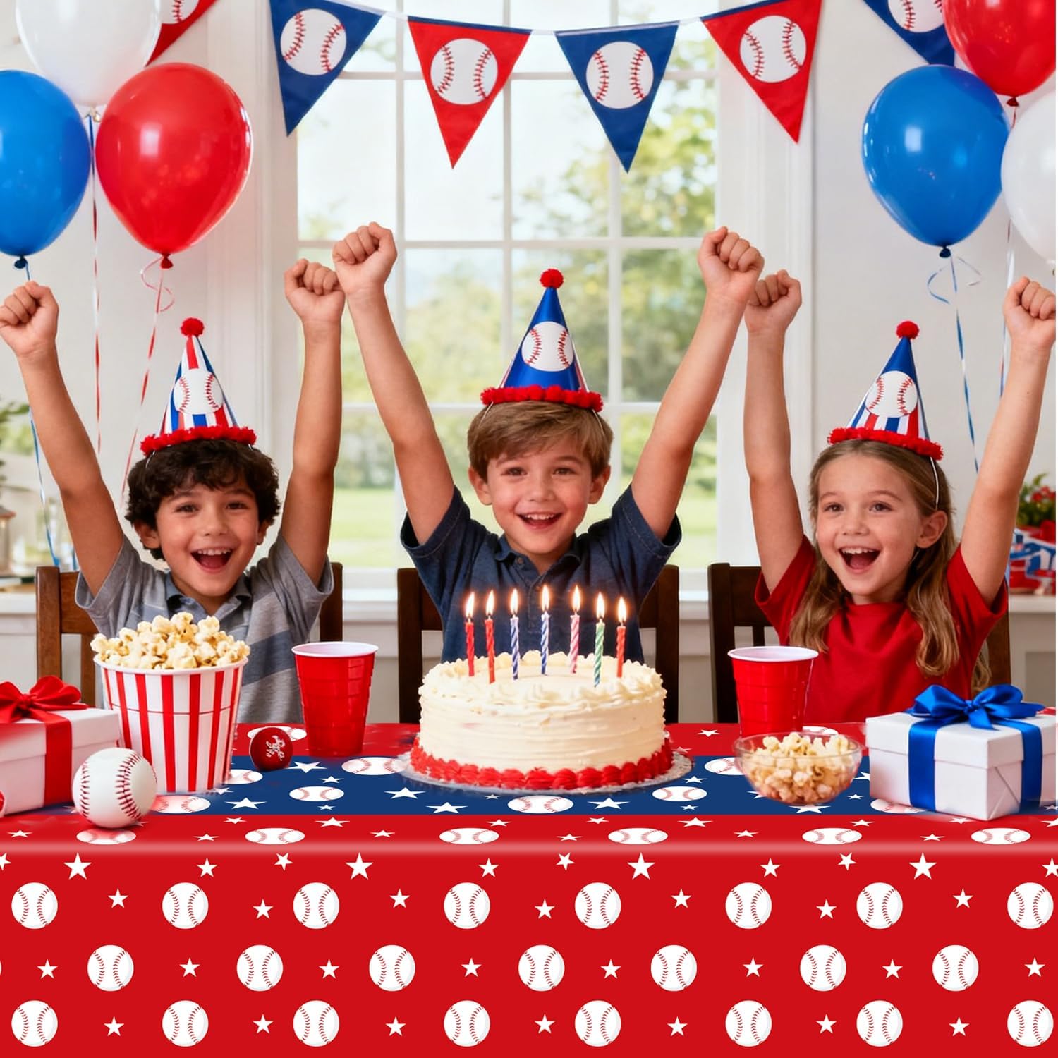 Oigco Baseball Party Decorations 3-Pack Baseball Tablecloth Disposable Plastic Table Cover for Sports Games Birthday Parties, 54 x 108 Inch image 3