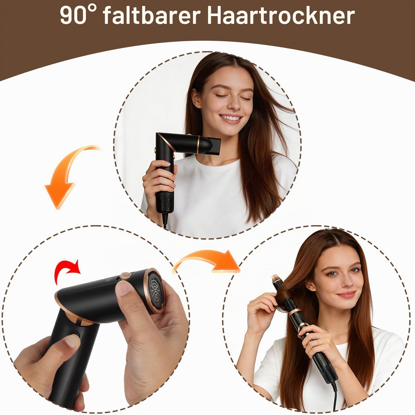 6 in 1 Hairstyler, Professioneller Föhnbürste Haarstyler, Hair Styler Set mit Auto Luft Links/Rechts, Föhn Ionen, Wärmebürste, 1000w, Multi Airstyler für Trocknen, Glätten & Locken (Schwarz 6 in 1)