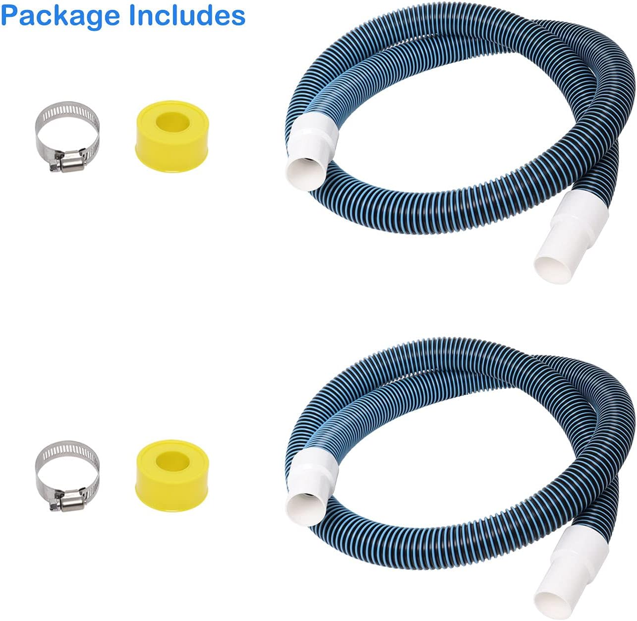 1 1/2" Swimming Pool Filter Hose Replacement Kit for Above Ground and Inground Swimming Pool Vacuums with Hose Clamp, 6FT (2 Packs)