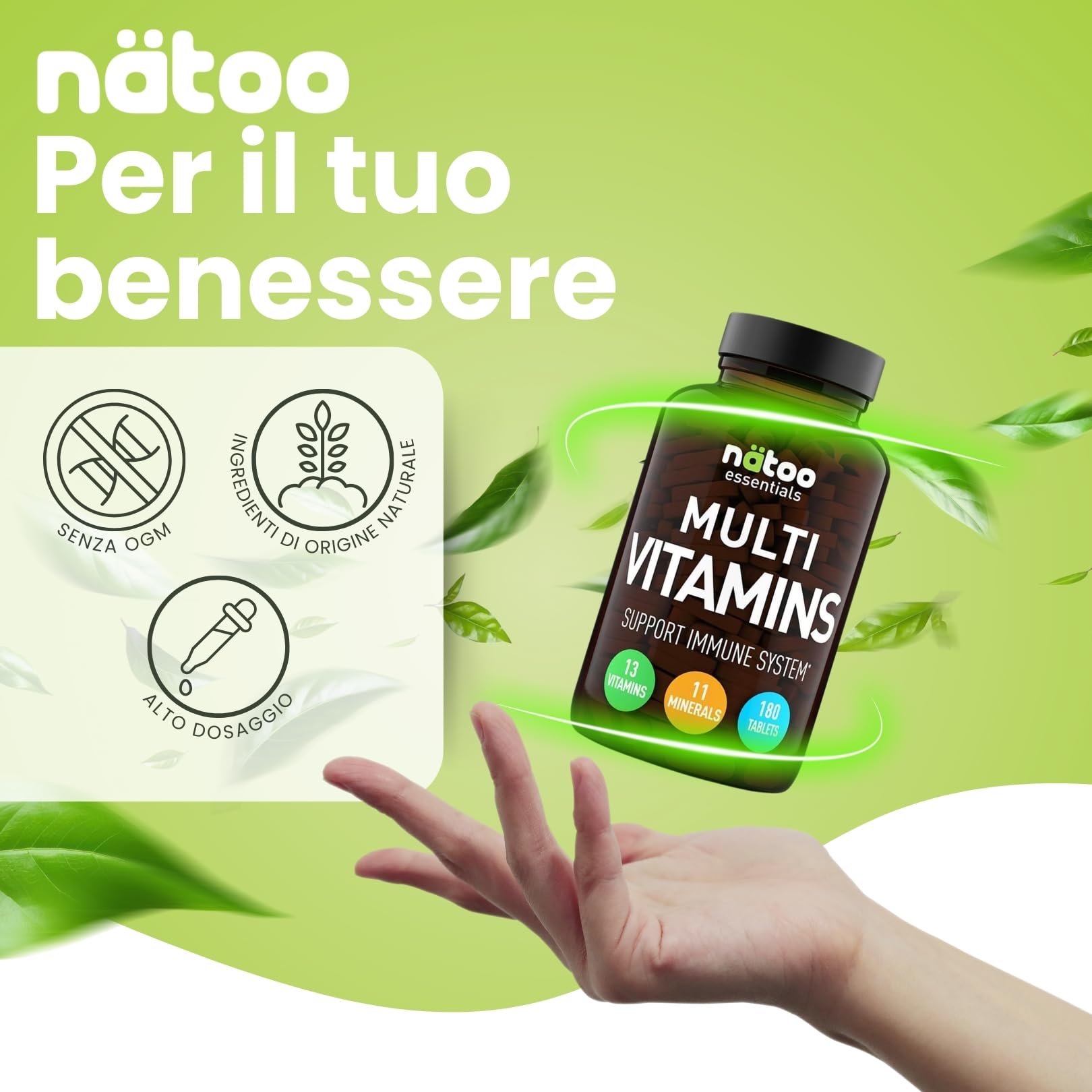 NÄTOO Multivitaminico 180 Compresse (3 mesi di integrazione) - Integratore con 13 Vitamine e 11 Minerali - Multivitaminico Completo - supporto sistema immunitario