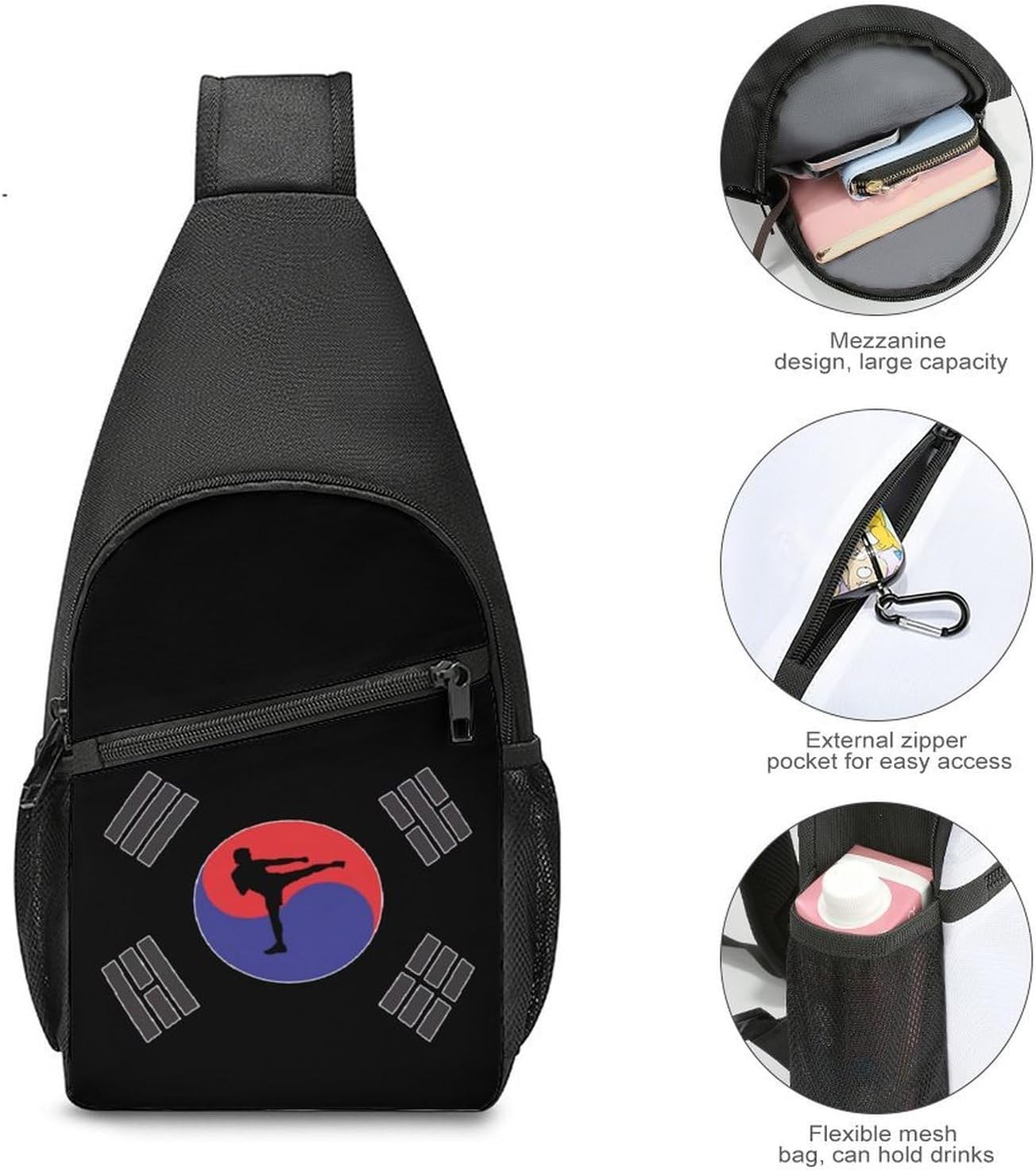 Korean Karate Korea Logo Crossbody Sling Backpack Chest Bag Daypack | unisex,trendy,with convertible and detachable shoulder strap,side pockets