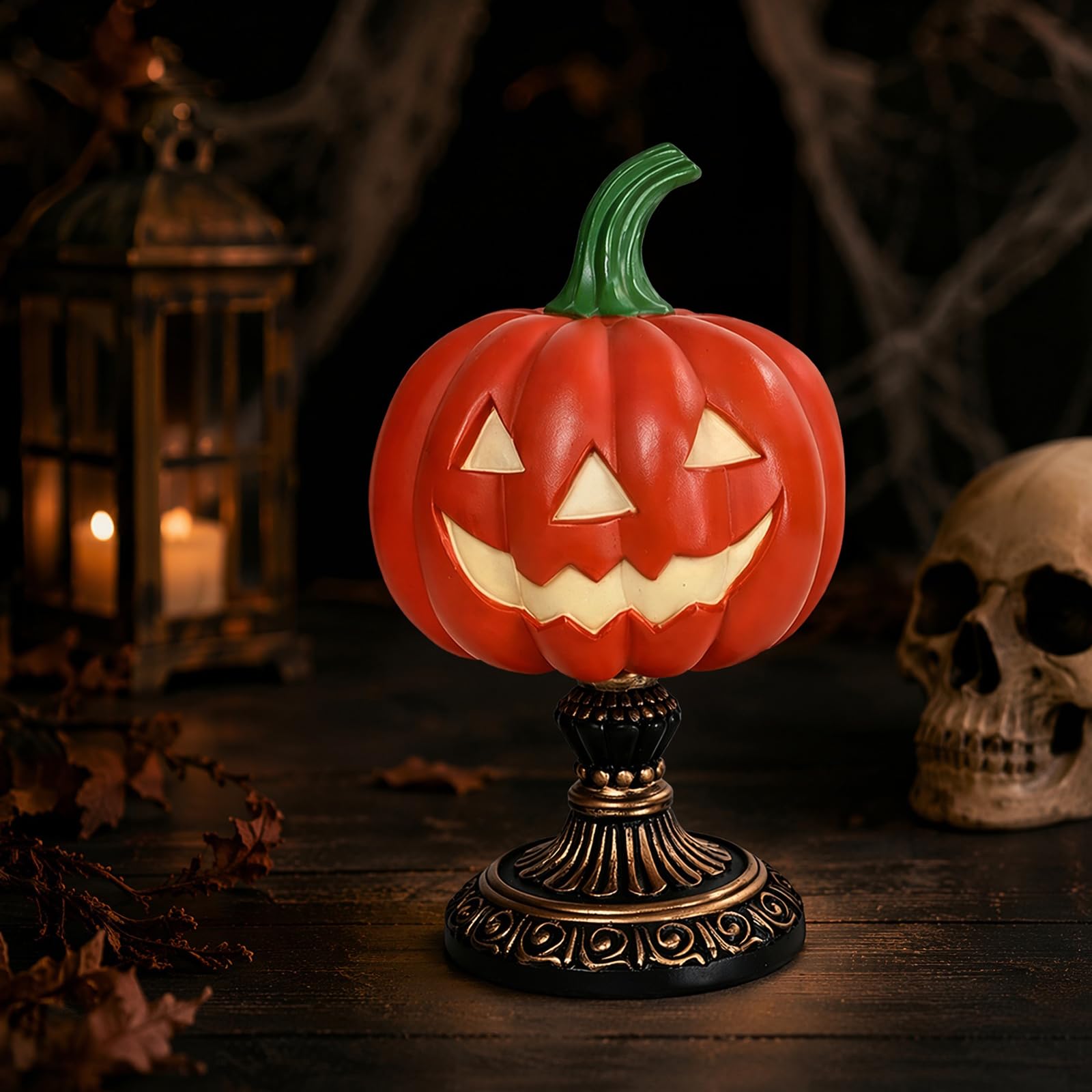 Stained Glass Halloween Pumpkin Table Lamp, Gothic Witch Hat Night Light
