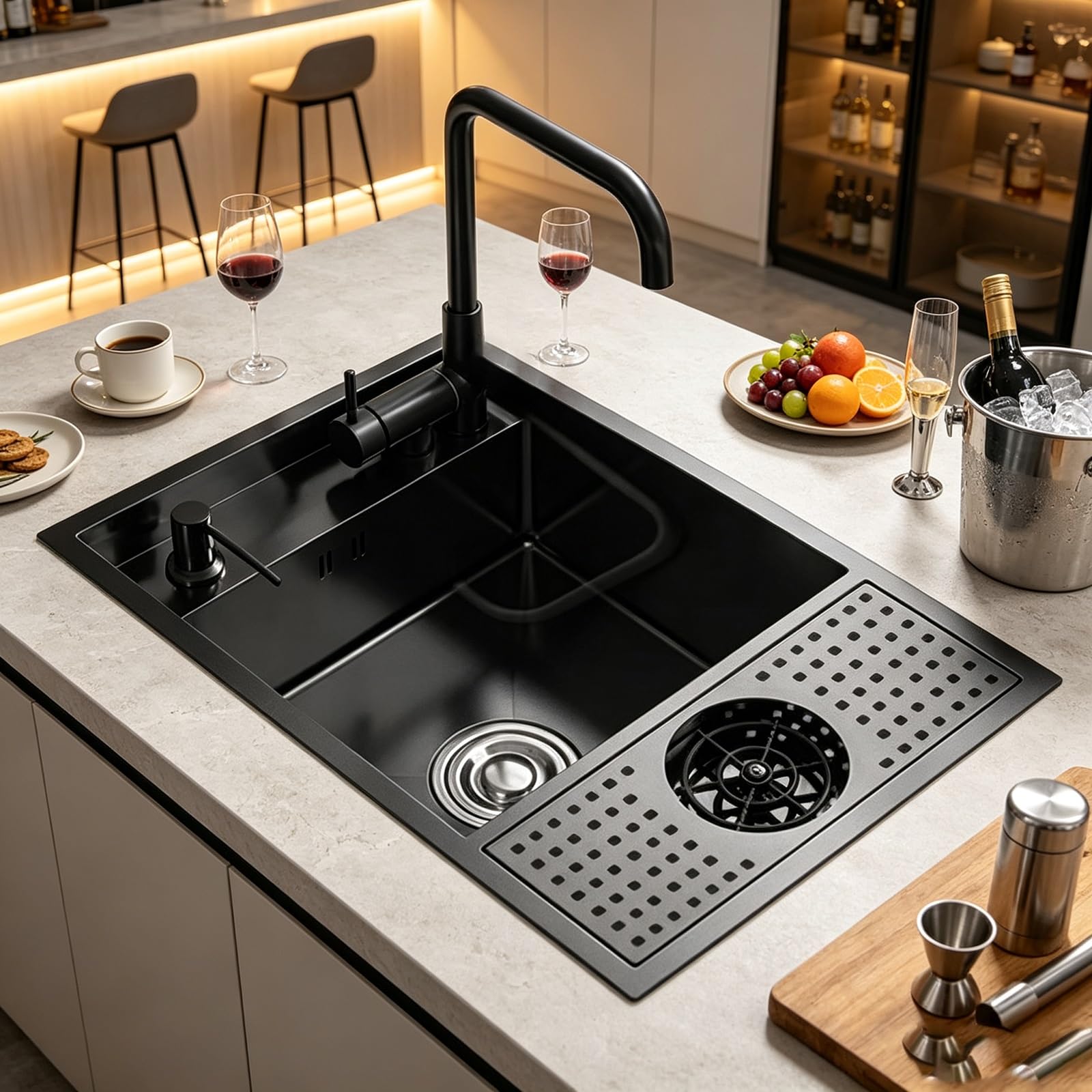 Lavello da Bar Professionale con Rubinetto e Coperchio Pieghevoli, lavabicchieri a Scomparsa per Bar e caffetterie, lavabo a Vasca Singola salvaspazio per balconi.