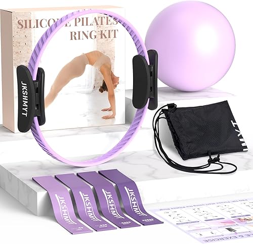 Kit de anillos de pilates para mujer, equipo de pilates – 14.5 pulgadas para entrenamiento de círculo mágico en casa con pelota de pilates, bandas