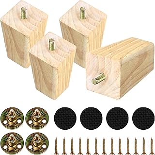 4PCS 3 Inch Solid Wood Furniture Legs, Square Wooden Sofa Couch Feet Leg Replacement for Desk Cabinet Bench Dresser Chair Bookcase Risers Parts, Log Stain