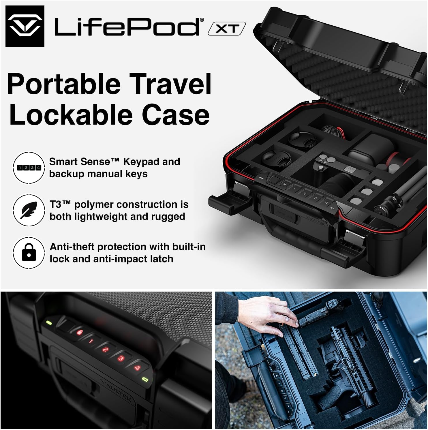 VAULTEK LifePod XT Series Weatherproof Multiple Handgun Safe Modular Interior Secure Rugged Portable Lockbox with Backlit Keypad