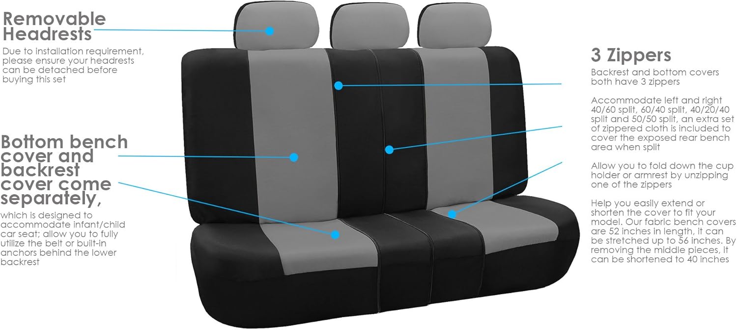 FH Group Automotive Seat Covers Three Row Classic Khaki Set Gray Car Seat Covers, Airbag and Split Rear Car Seat Cover Universal Fit Interior Accessories for Cars Trucks and SUV Car Accessories