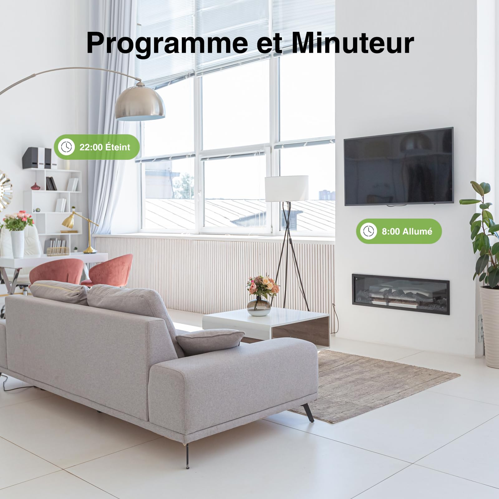 GHome Smart Prise Connectée WiFi, Mini Prise Intelligente Certifié TÜV avec Mesure de Consommation Électrique,APP Contrôle, Programmable Plug avec Alexa et Google Home, Fonction de Temps, 10A