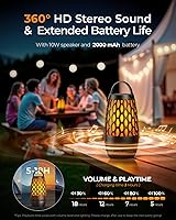 Vista 2 de Altavoces para exteriores Bluetooth impermeables IPX6 con luces de llama, regalos gadget para papá, ella, él, sonido estéreo HD, BT 5.3
