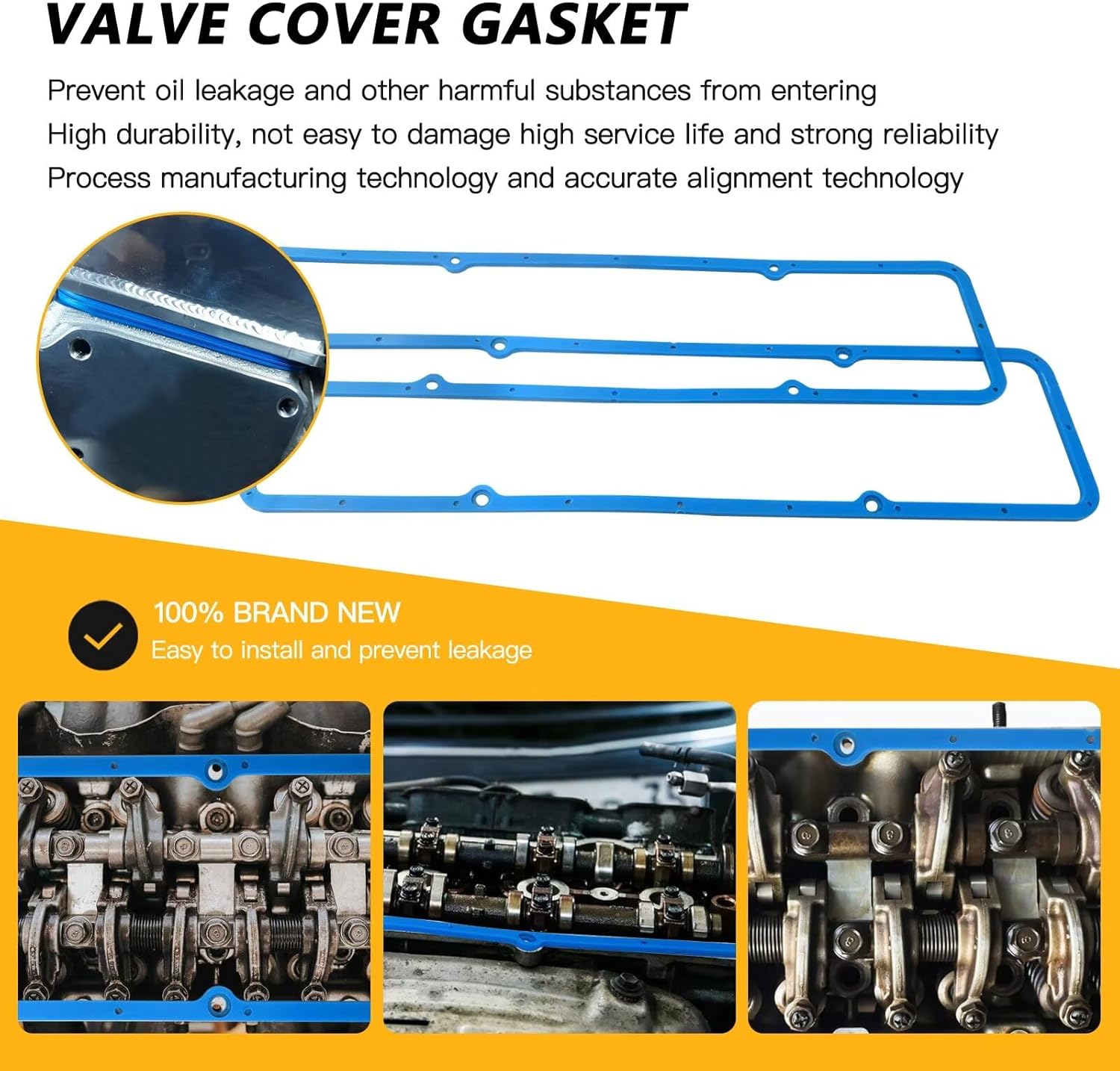 Pair of Steel Core Rubber Valve Cover Gaskets for Small Block SB Chevy 305 327 350 400 3/16"93-020,XSPANDER Updated