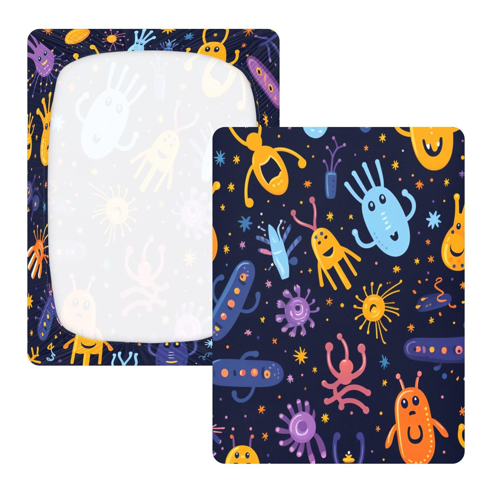 Lindo Dibujos Animados Estrellas Alien Sábana de Cuna para Niños Pequeños,Sábanas de Algodón Suave para Bebés Aptas para Colchón Corralito