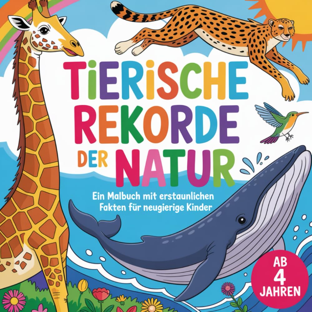 Tierische Rekorde der Natur - ein Malbuch mit erstaunlichen Fakten für neugierige Kinder ab 4 Jahren