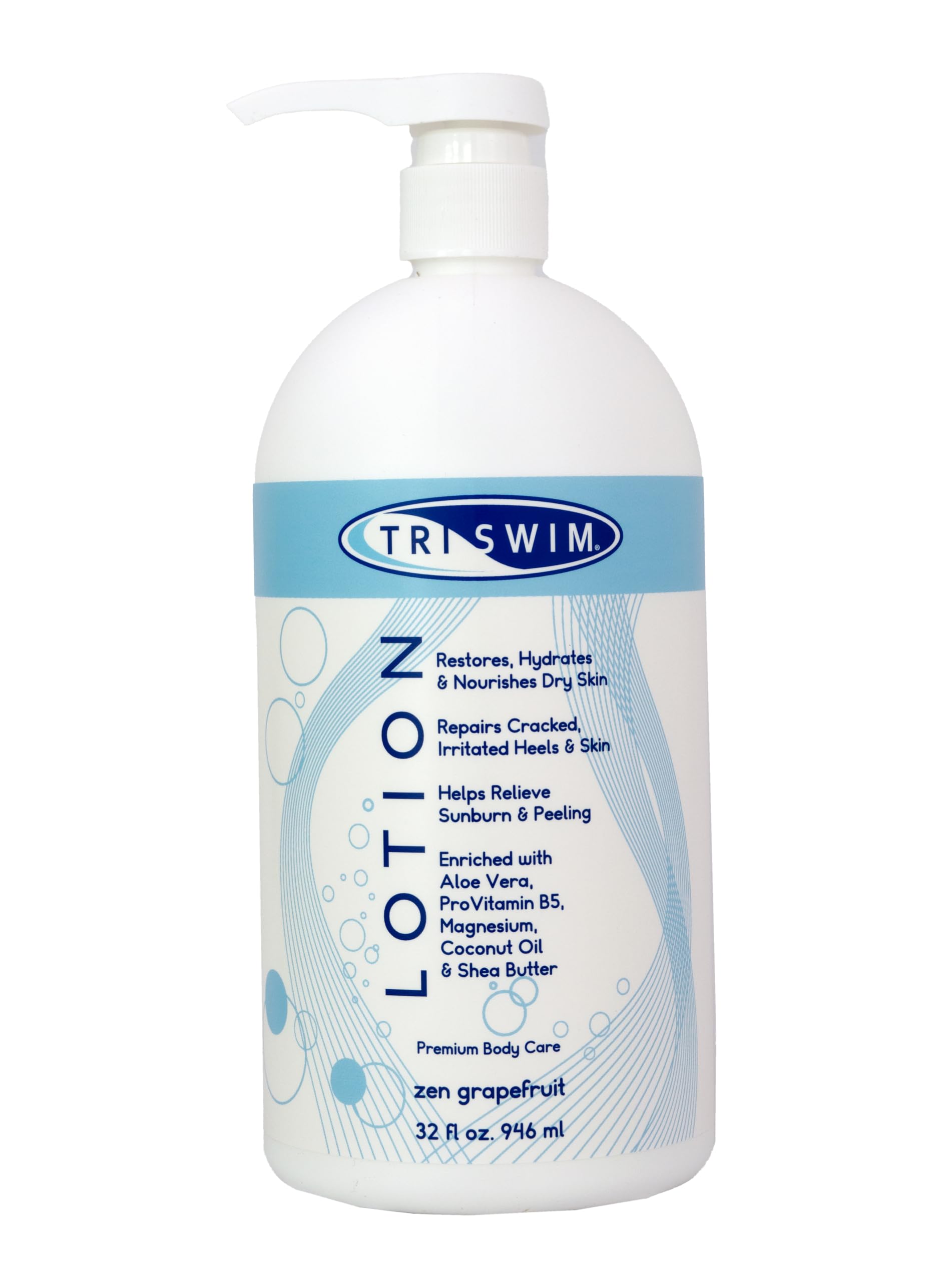 TRISWIM Swim Lotion 32oz | Neutralizes Chlorine, Bromine & Saltwater Odors | Hydrates, Restores & Nourishes Dry Skin | Aloe Vera, Shea Butter & Coconut Oil | Zen Grapefruit Scent
