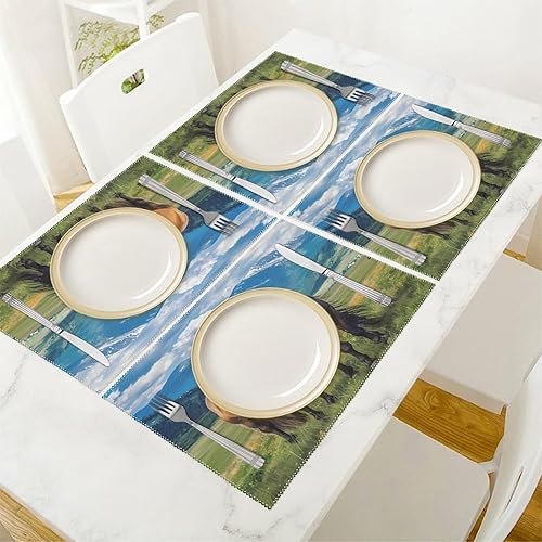 Miniatura 5 de Playful Horses in The Valley Placemats Set of 6 Resistant Table Mats Washable Place Mats for Dinner Party Table Decoration
